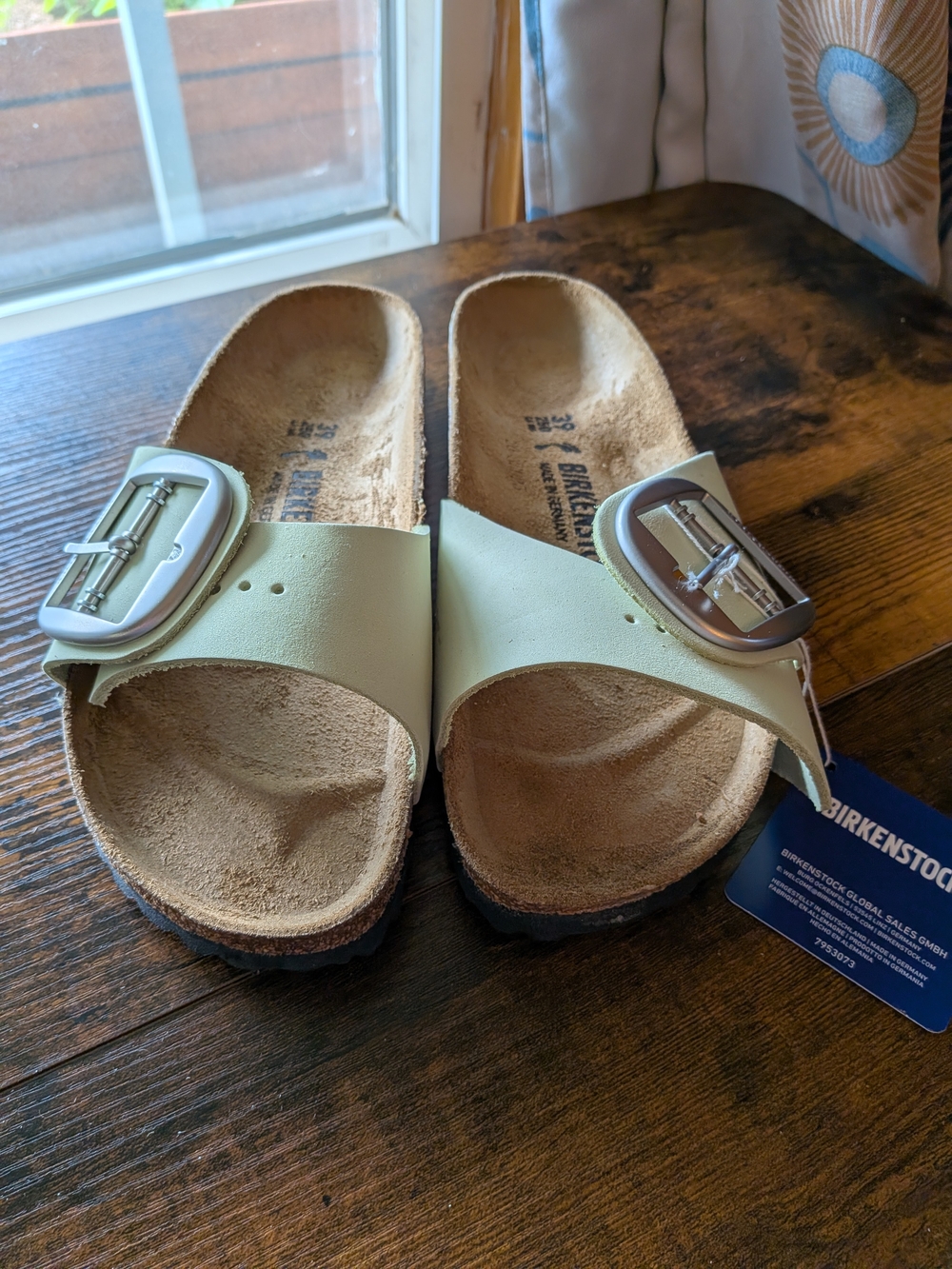 Birkenstock Madrid Big Buckle Slide Sandals in Faded Lime--NIB